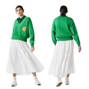 Lacoste Live V-Neck Emblem Blazon Patch Sweater Green Size 38 - M